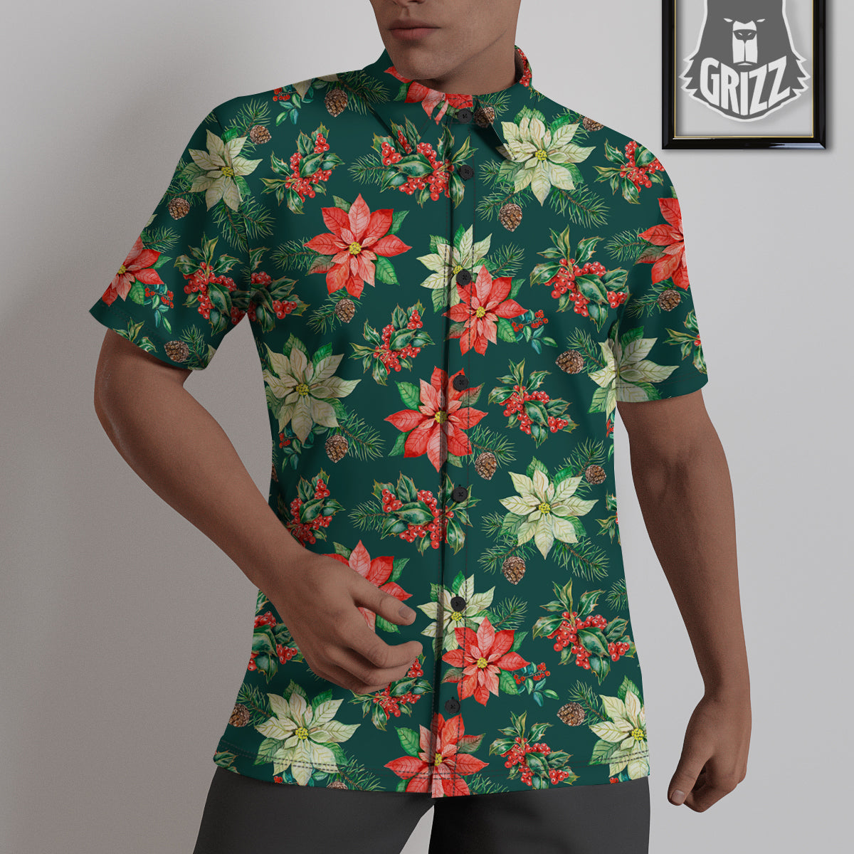 Poinsettia Watercolor Print Pattern Untucked Shirts-grizzshop