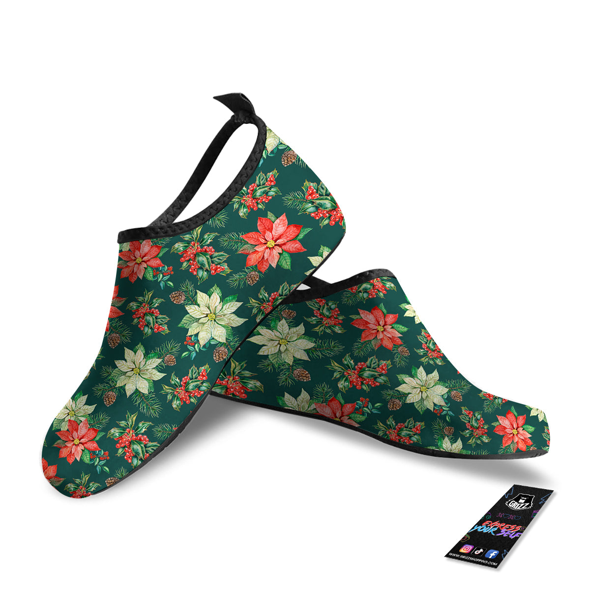 Poinsettia Watercolor Print Pattern Water Shoes-grizzshop