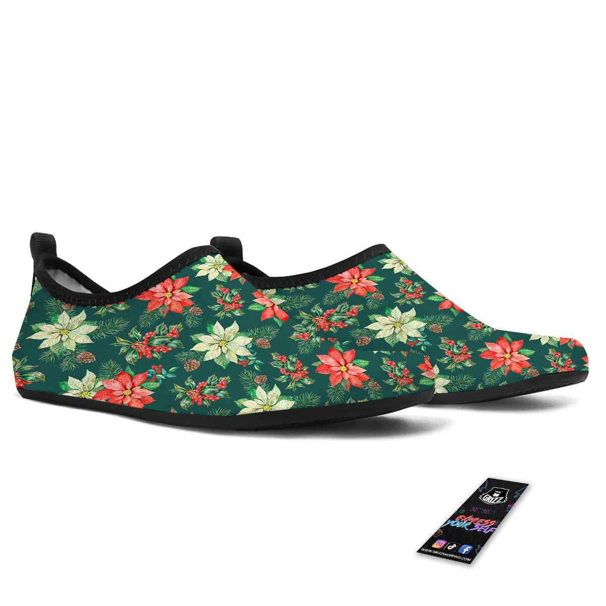 Poinsettia Watercolor Print Pattern Water Shoes-grizzshop