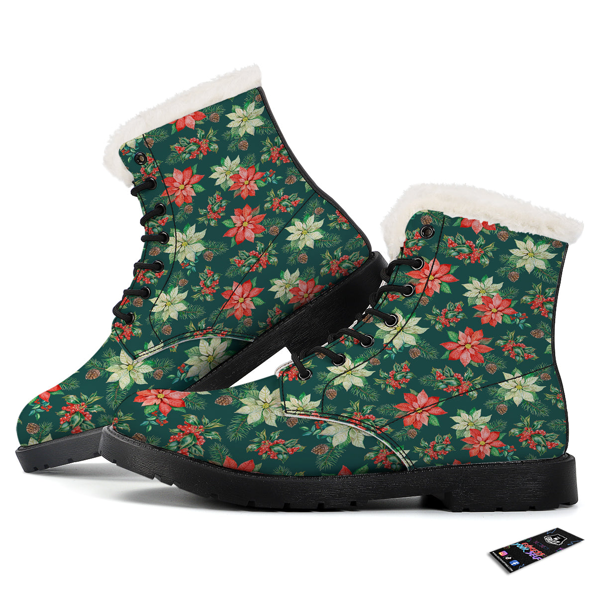 Poinsettia Watercolor Print Pattern Winter Boots-grizzshop