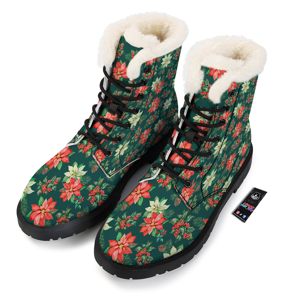 Poinsettia Watercolor Print Pattern Winter Boots-grizzshop