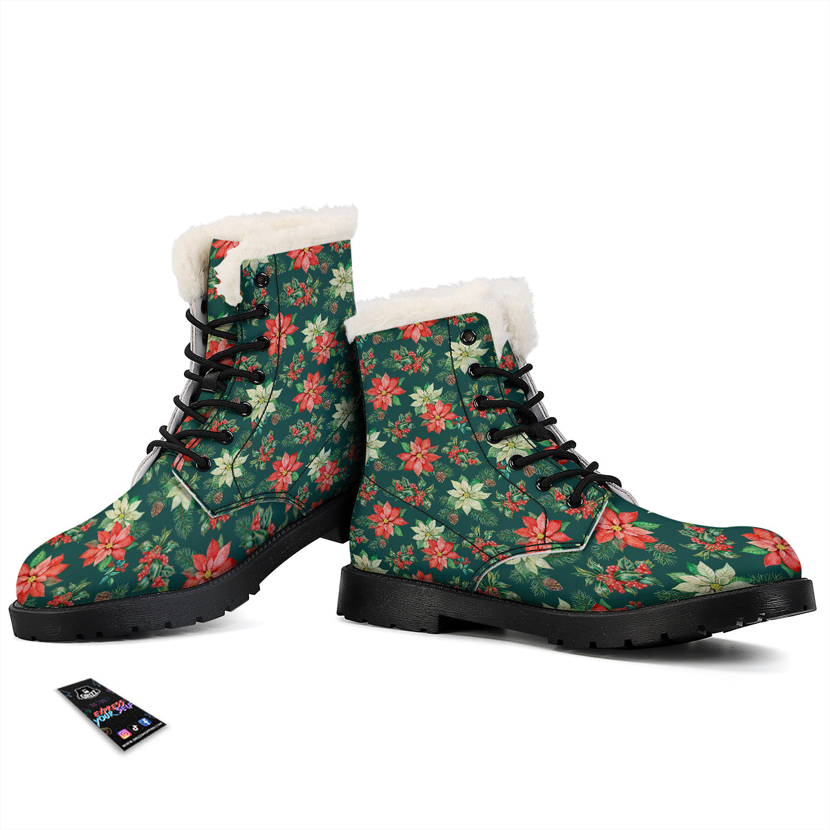 Poinsettia Watercolor Print Pattern Winter Boots-grizzshop