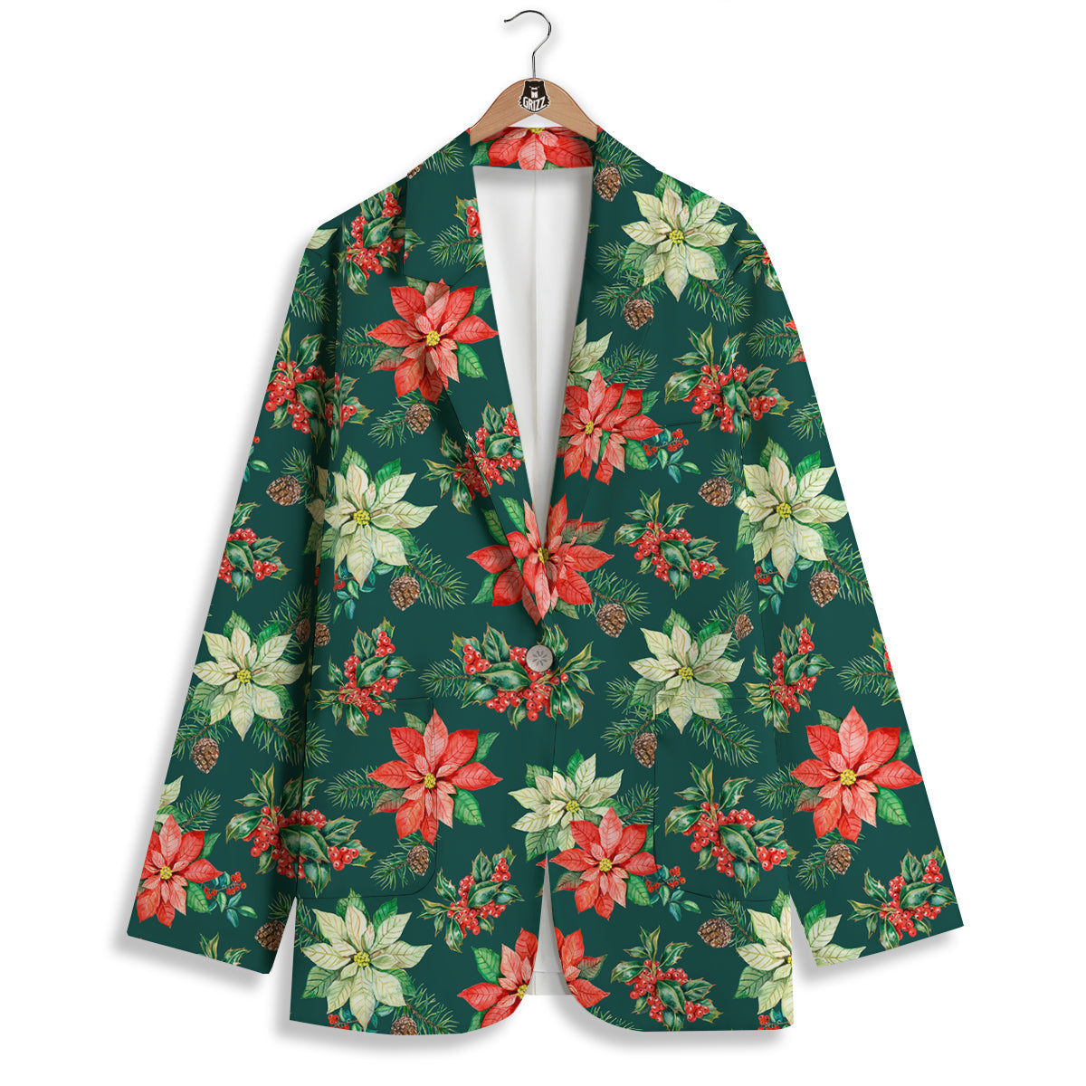 Poinsettia Watercolor Print Pattern Women's Blazer-grizzshop
