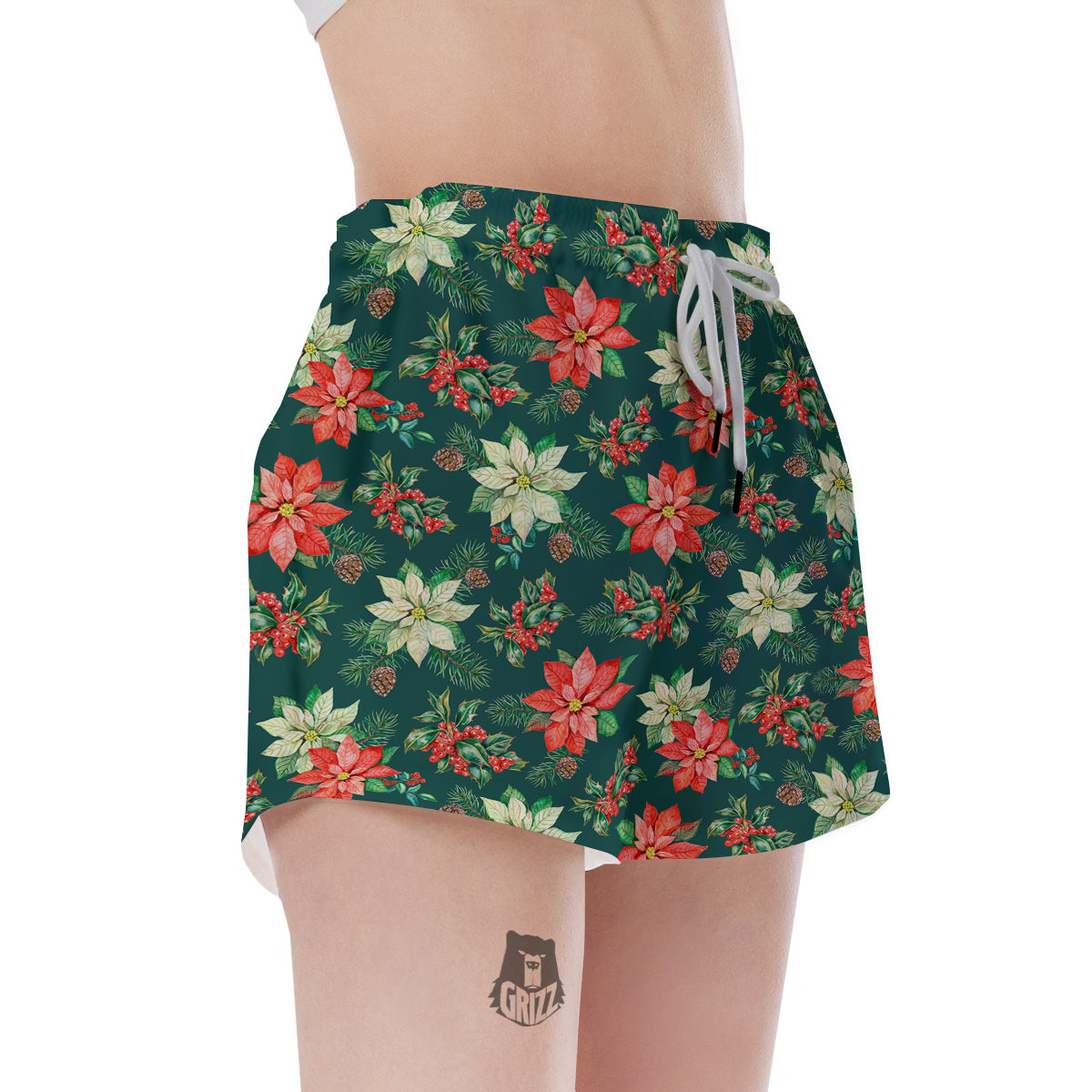 Poinsettia Watercolor Print Pattern Women's Shorts-grizzshop
