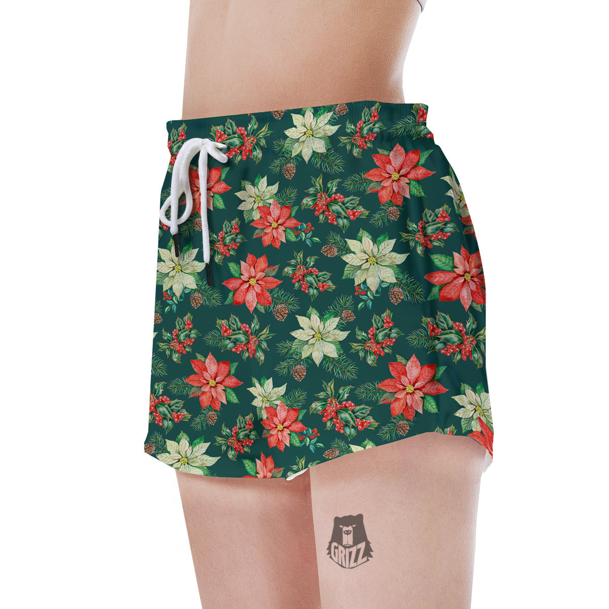 Poinsettia Watercolor Print Pattern Women's Shorts-grizzshop
