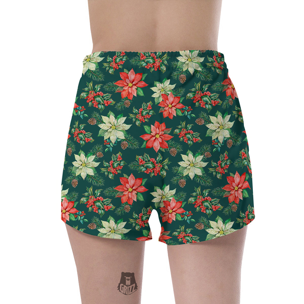 Poinsettia Watercolor Print Pattern Women's Shorts-grizzshop