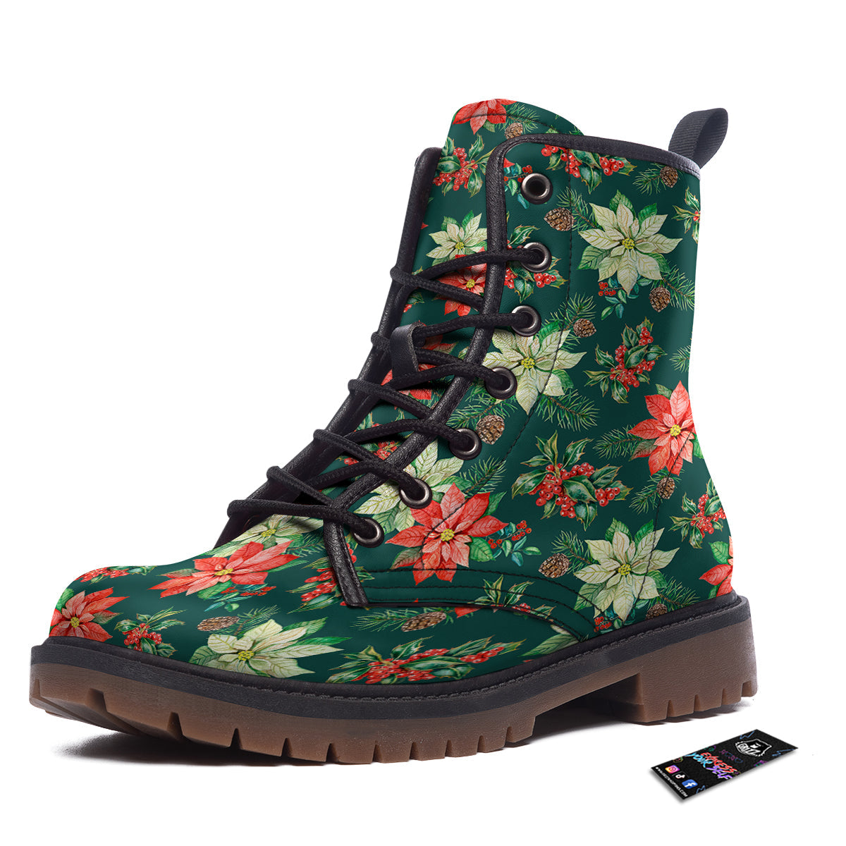 Poinsettia Watercolor Print Pattern Work Boots-grizzshop
