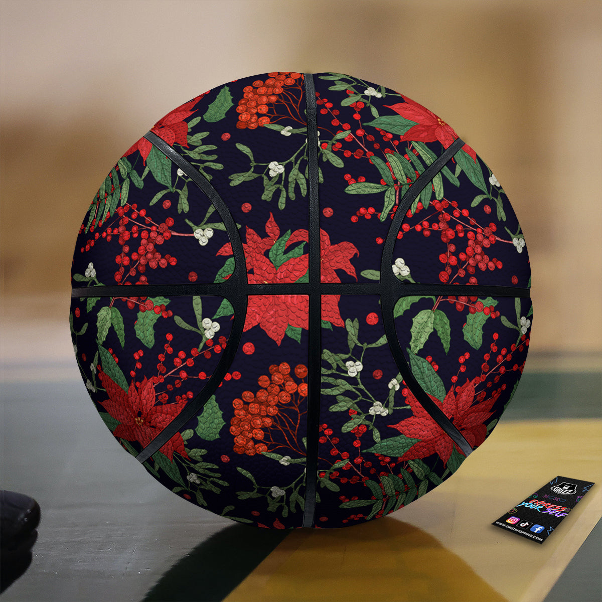 Poinsettia Xmas Print Pattern Basketball