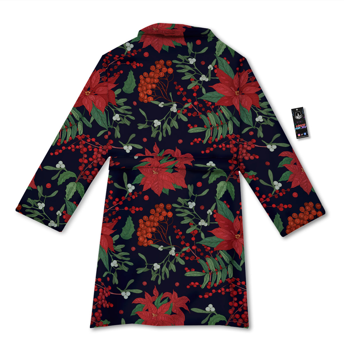 Poinsettia Xmas Print Pattern Bathrobe-grizzshop