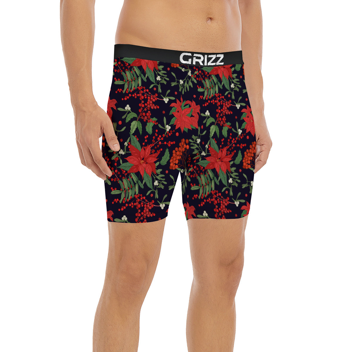 Poinsettia Xmas Print Pattern Boxer Briefs-grizzshop