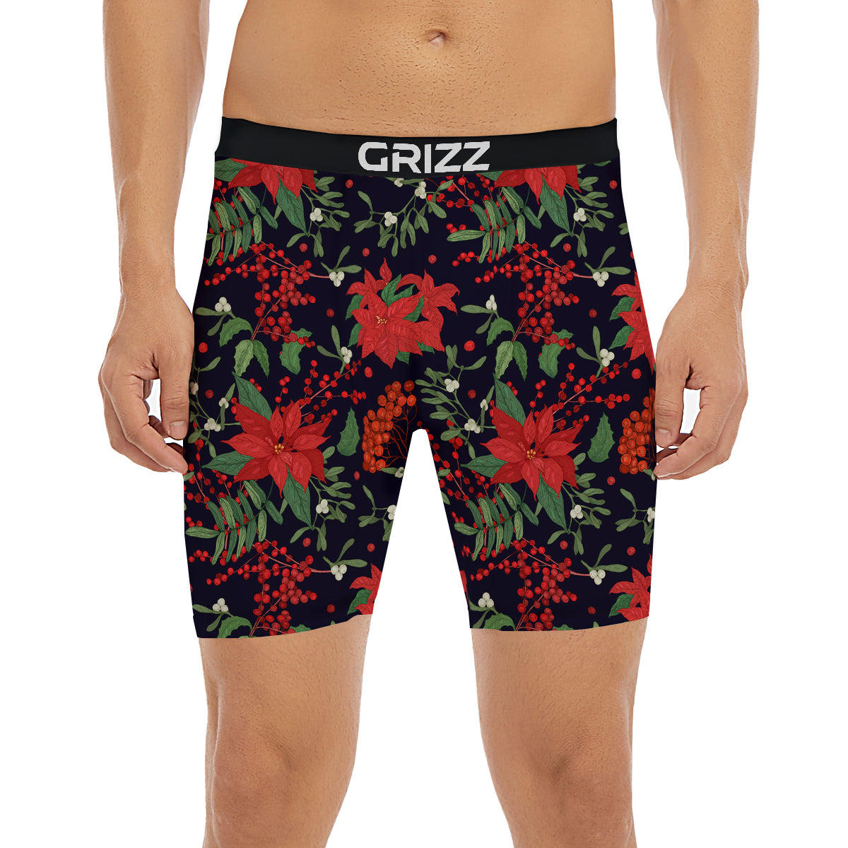 Poinsettia Xmas Print Pattern Boxer Briefs-grizzshop
