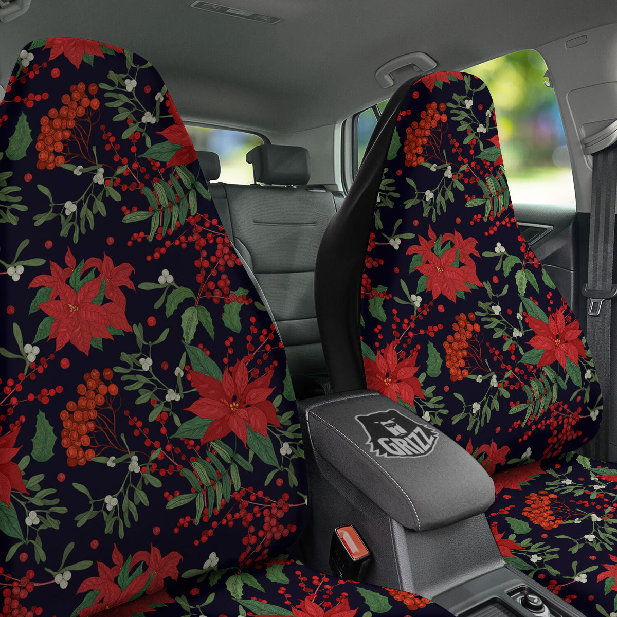Poinsettia Xmas Print Pattern Car Seat Covers-grizzshop