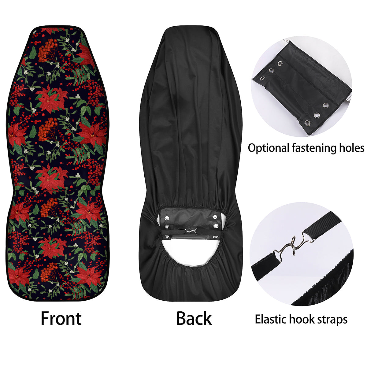 Poinsettia Xmas Print Pattern Car Seat Covers-grizzshop