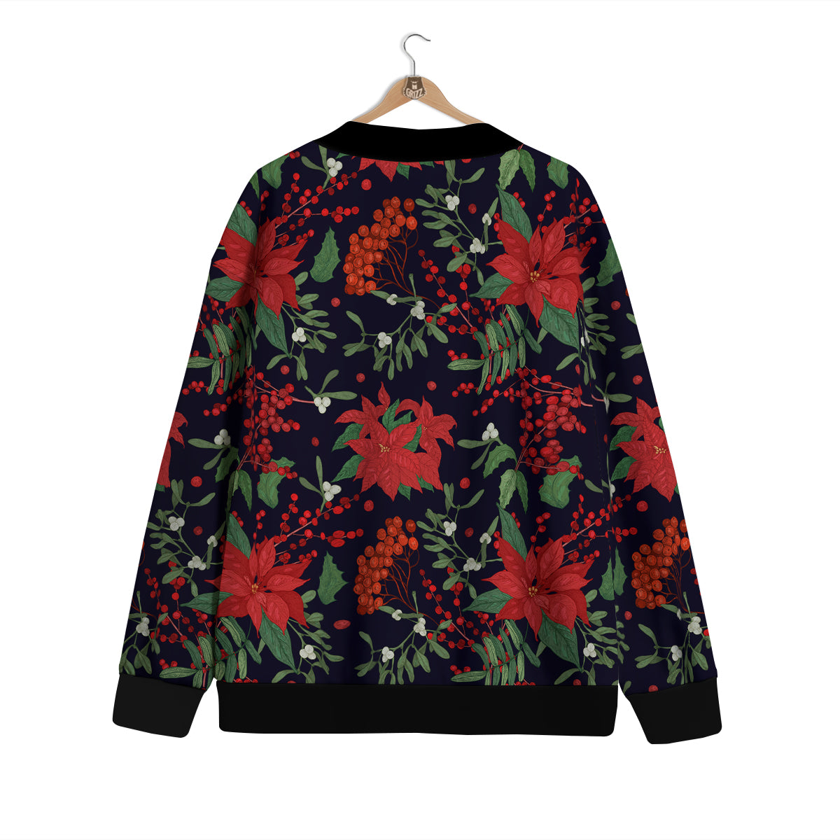 Poinsettia Xmas Print Pattern Cardigan-grizzshop