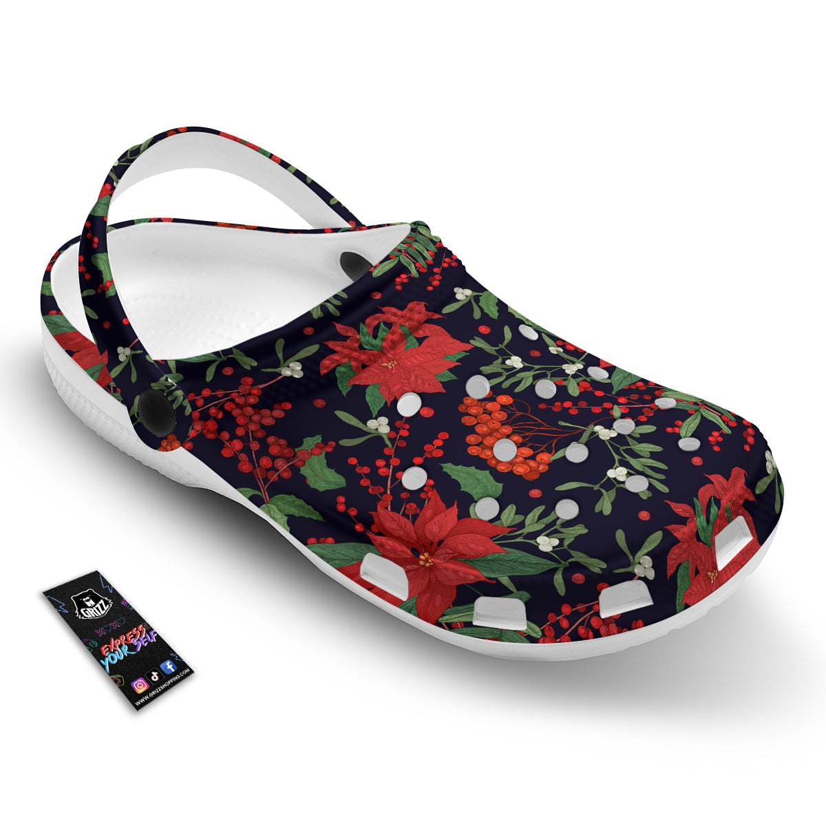Poinsettia Xmas Print Pattern Clog-grizzshop