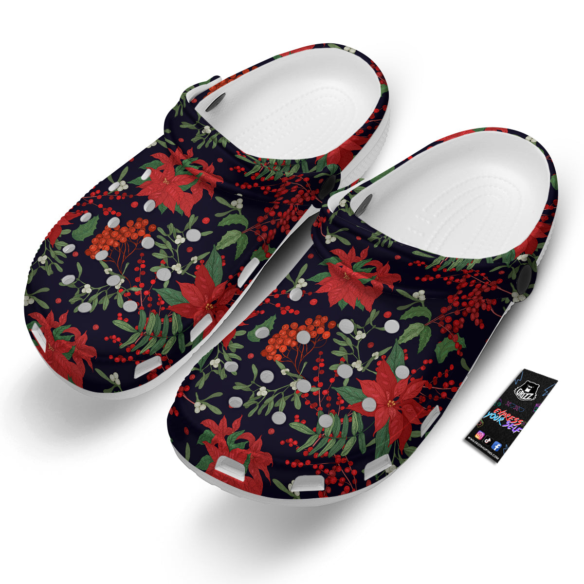 Poinsettia Xmas Print Pattern Clog-grizzshop