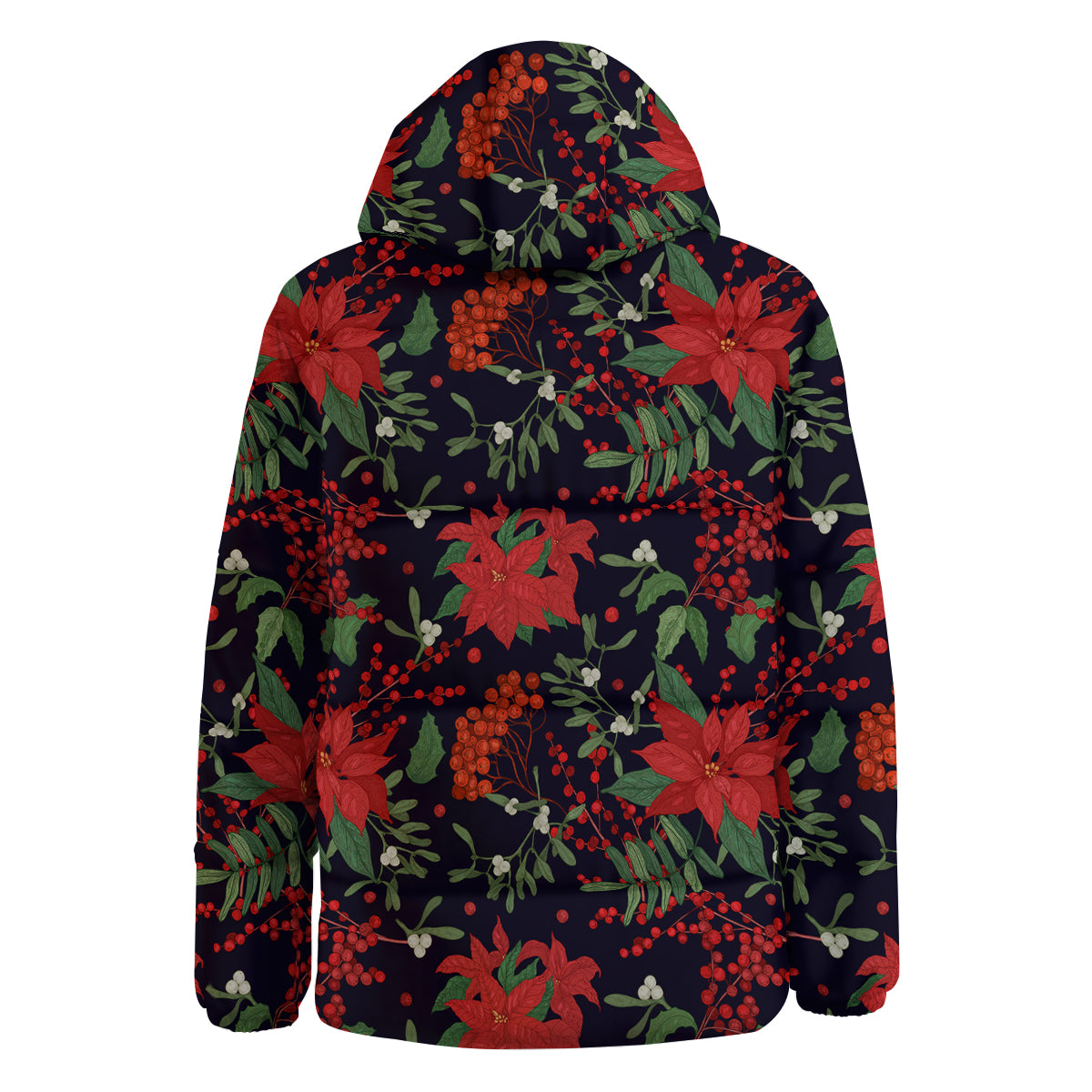 Poinsettia Xmas Print Pattern Down Jacket-grizzshop