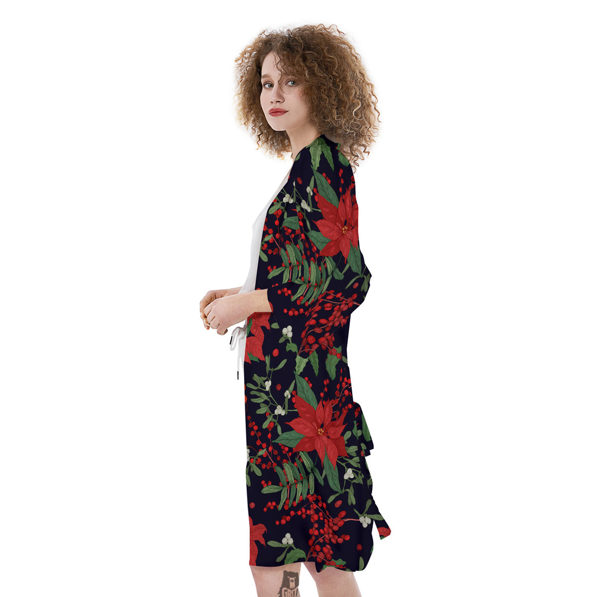 Poinsettia Xmas Print Pattern Kimono-grizzshop