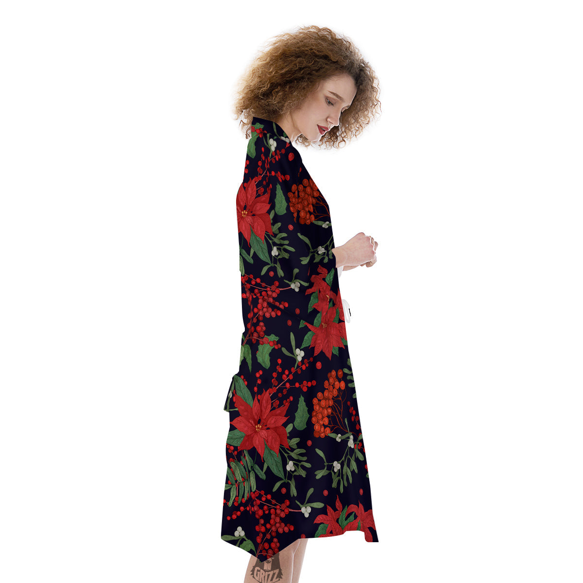 Poinsettia Xmas Print Pattern Kimono-grizzshop