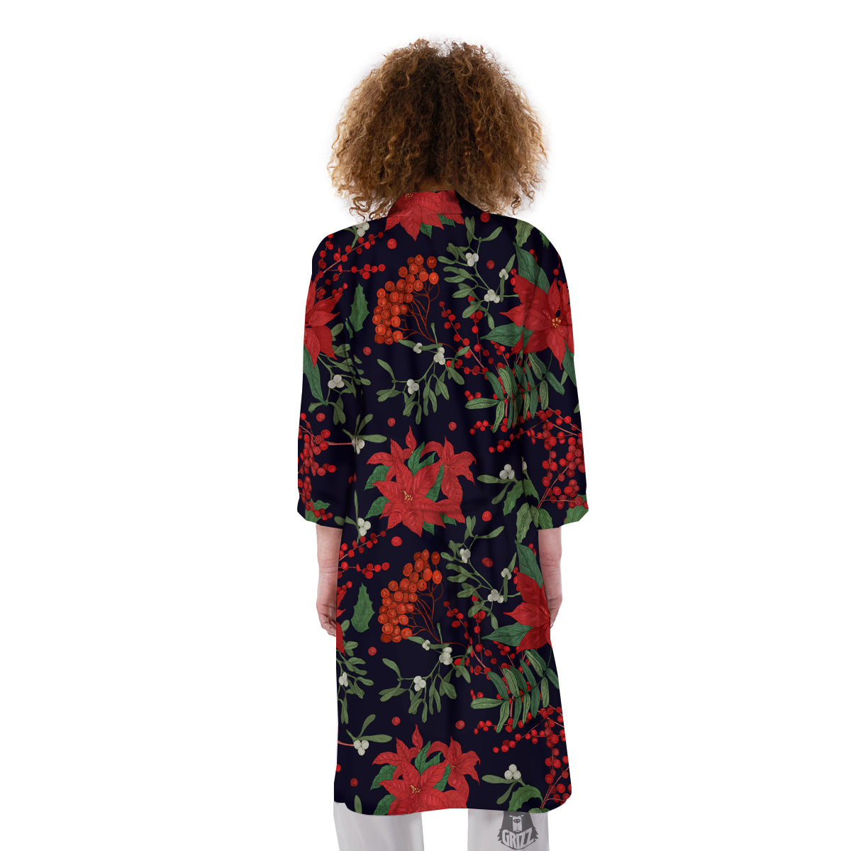Poinsettia Xmas Print Pattern Kimono-grizzshop