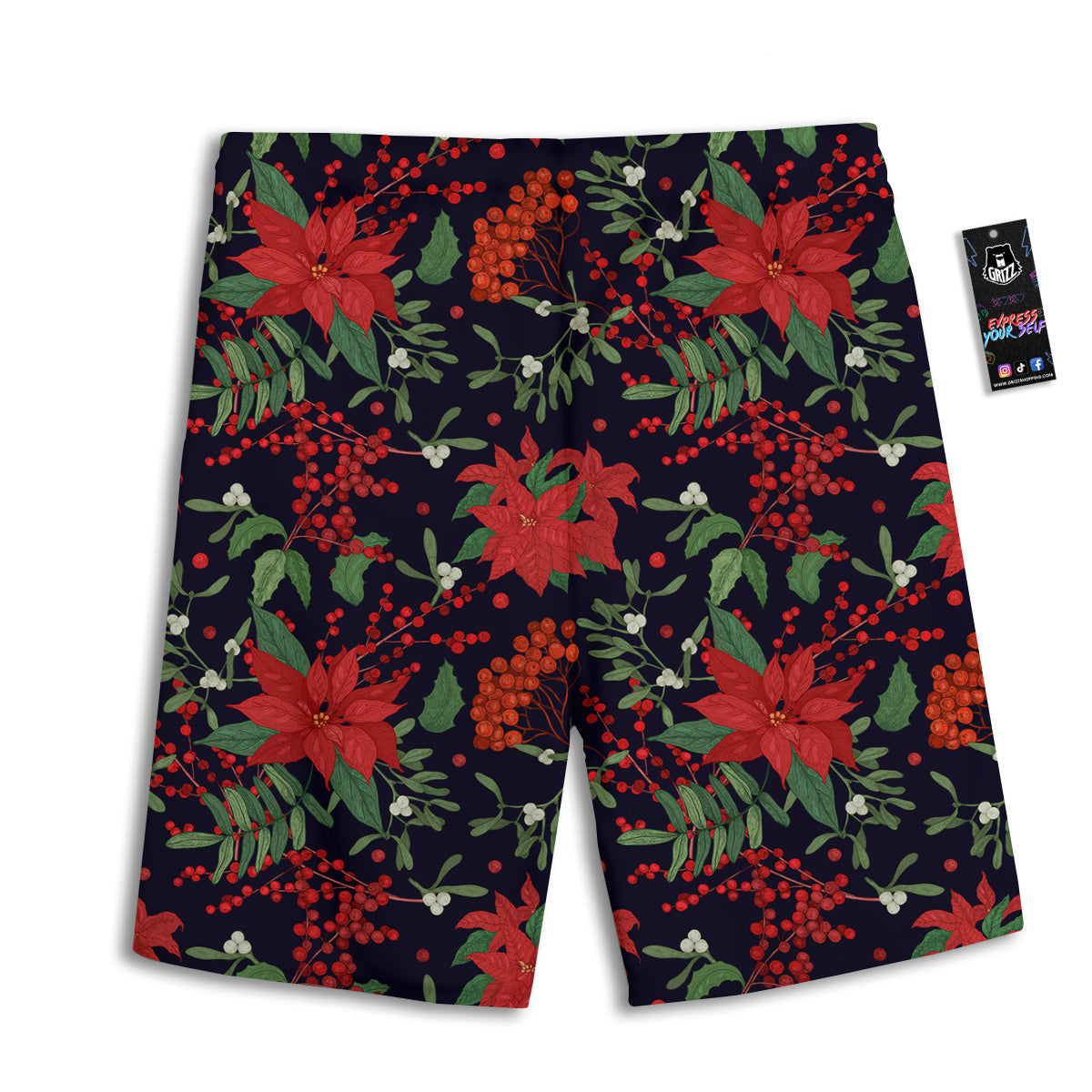 Poinsettia Xmas Print Pattern Men's Athletic Shorts