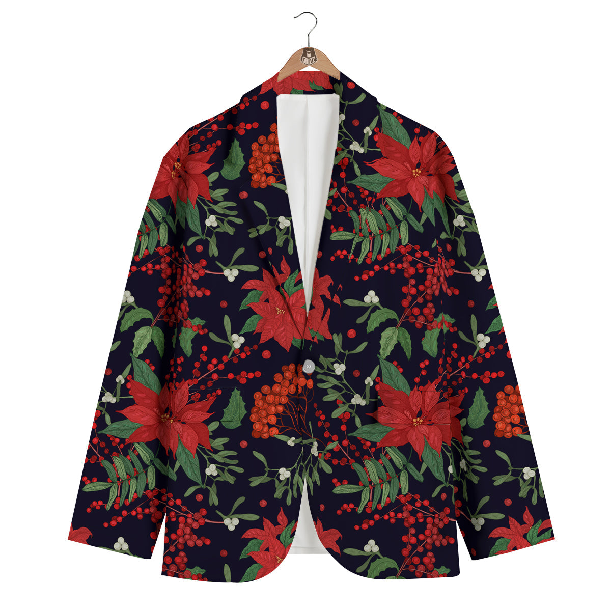 Poinsettia Xmas Print Pattern Men's Blazer-grizzshop