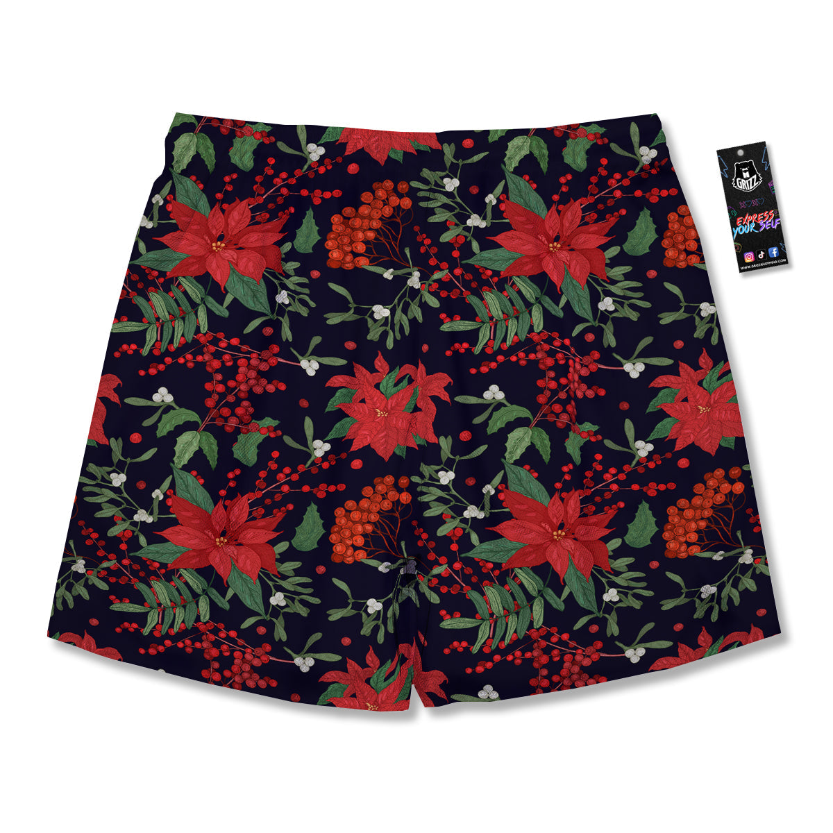 Poinsettia Xmas Print Pattern Men's Running Shorts-grizzshop