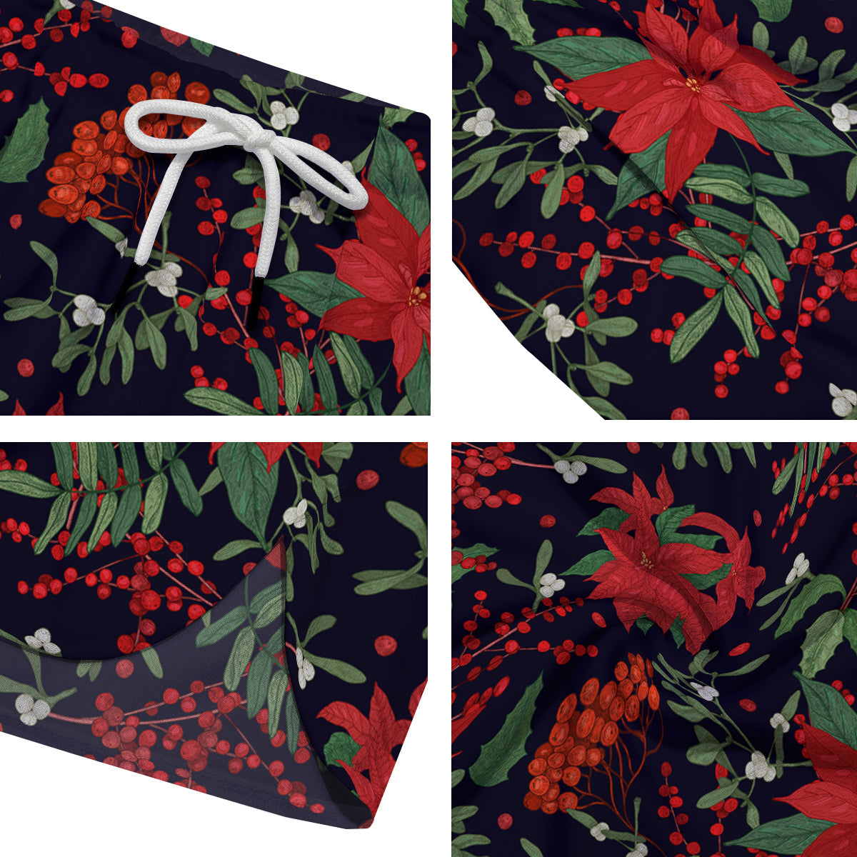 Poinsettia Xmas Print Pattern Men's Running Shorts-grizzshop