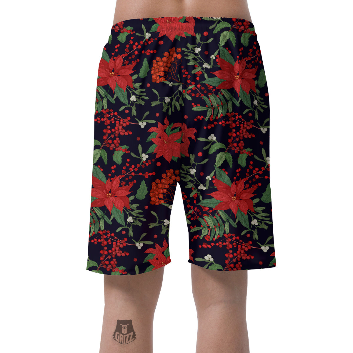 Poinsettia Xmas Print Pattern Men's Shorts-grizzshop