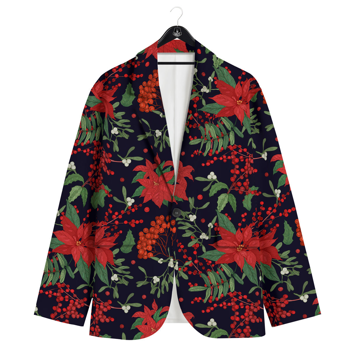 Poinsettia Xmas Print Pattern Men's Sport Coat-grizzshop