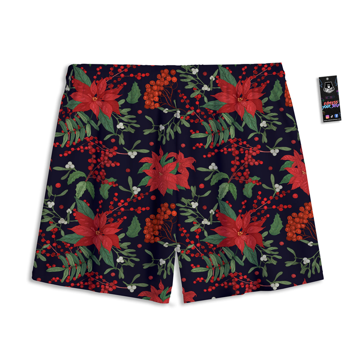 Poinsettia Xmas Print Pattern Mesh Shorts