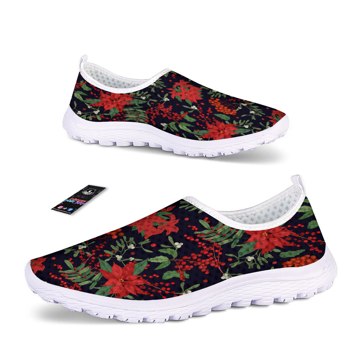 Poinsettia Xmas Print Pattern Nurse Shoes-grizzshop