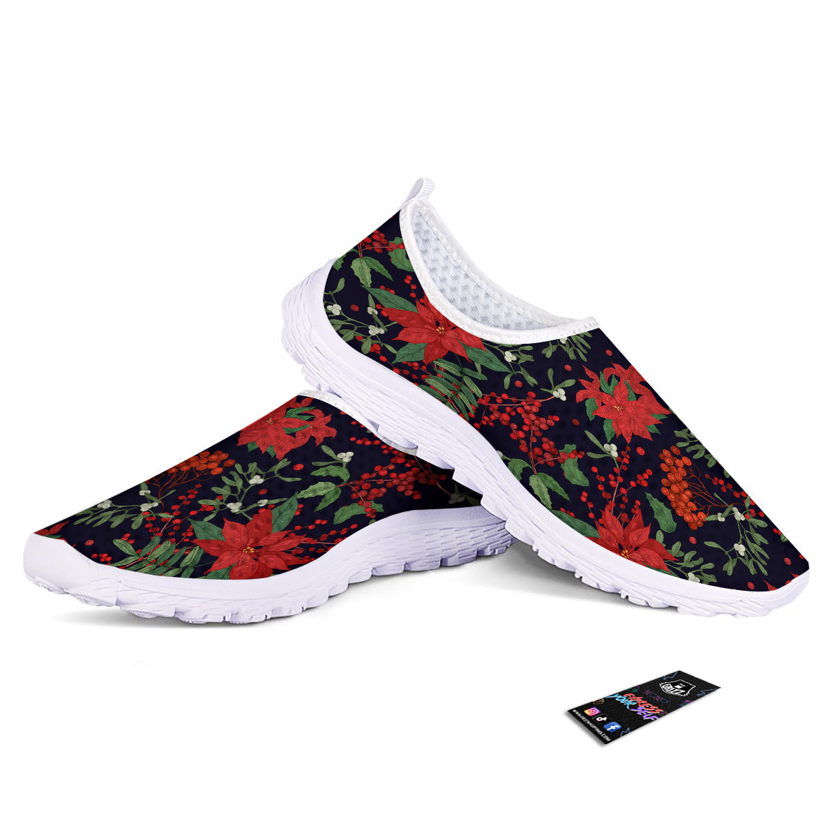 Poinsettia Xmas Print Pattern Nurse Shoes-grizzshop