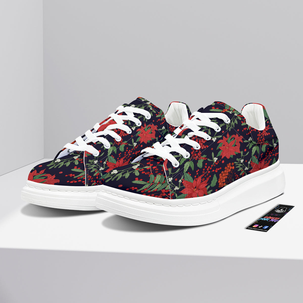 Poinsettia Xmas Print Pattern Platform Shoes-grizzshop