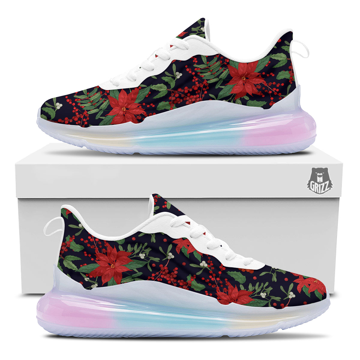 Poinsettia Xmas Print Pattern Running Sneakers-grizzshop