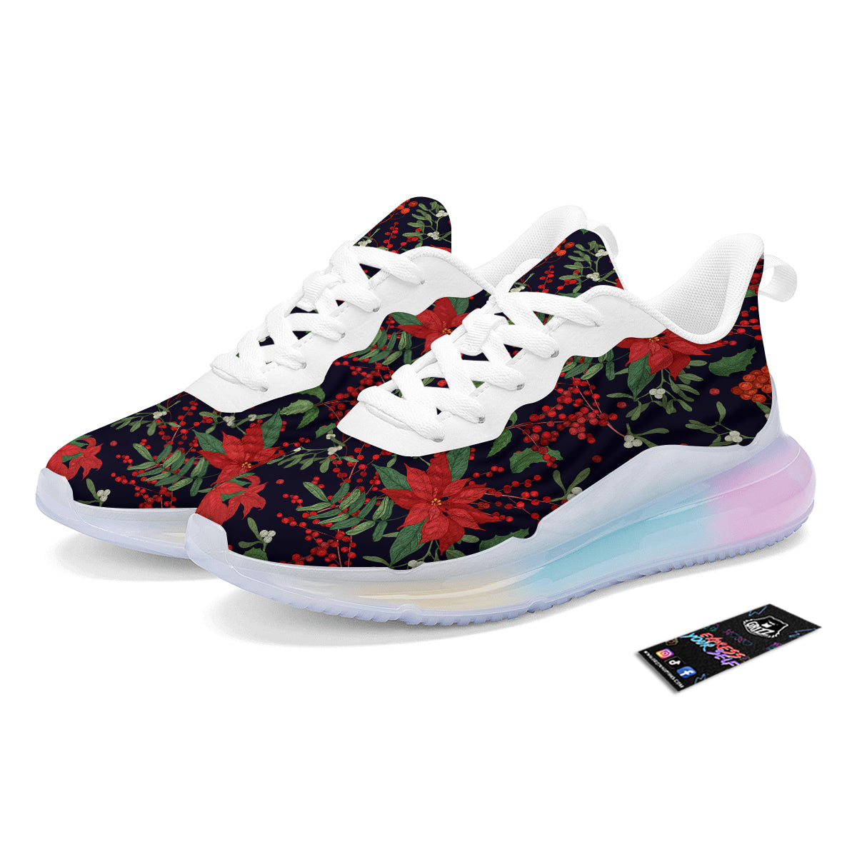 Poinsettia Xmas Print Pattern Running Sneakers-grizzshop