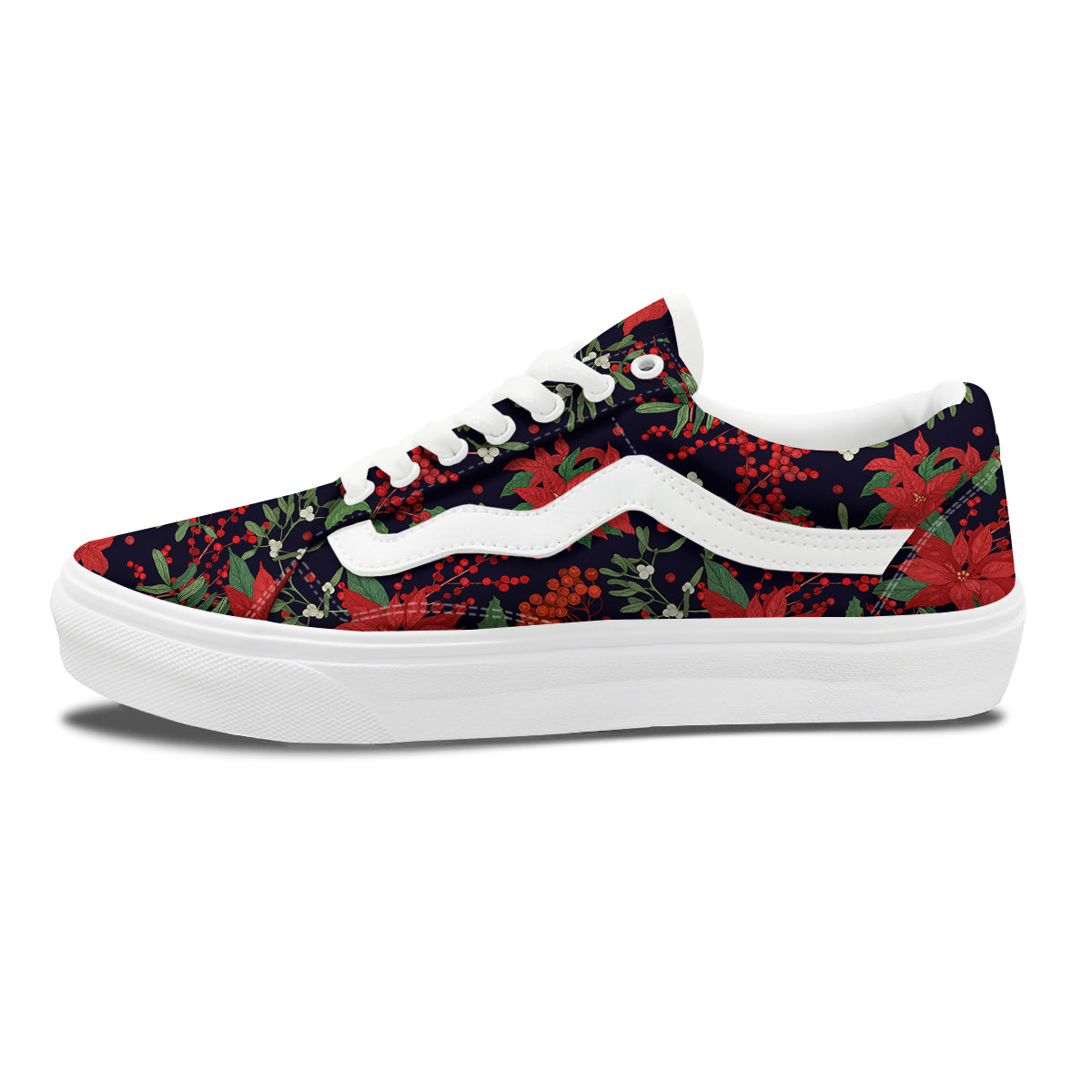 Poinsettia Xmas Print Pattern Skate Shoes-grizzshop