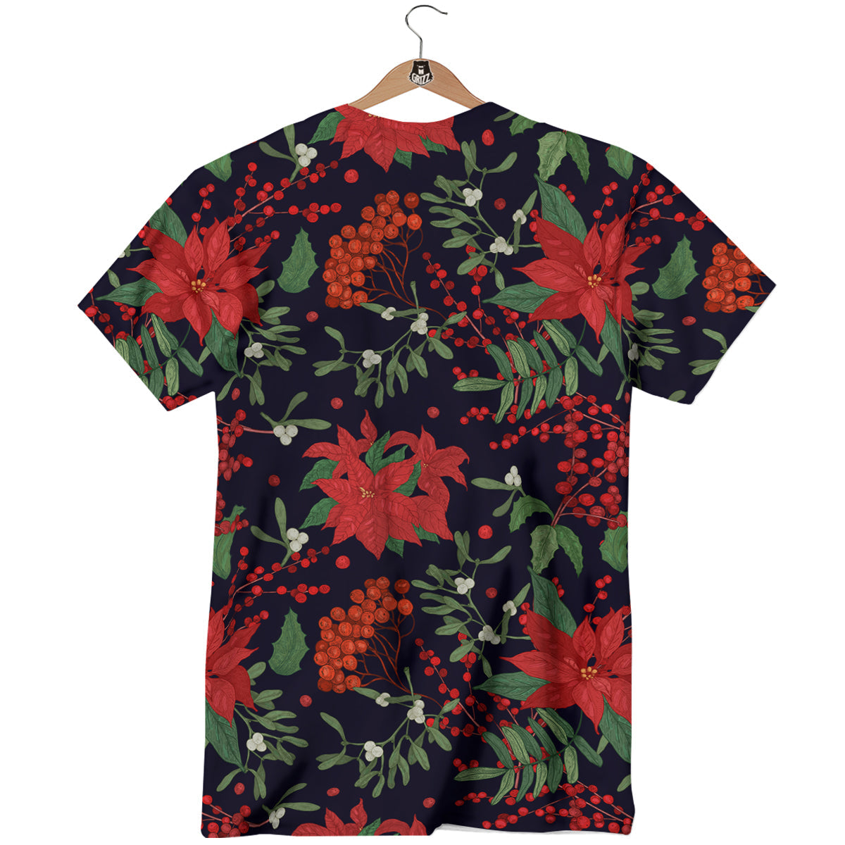 Poinsettia Xmas Print Pattern T-Shirt-grizzshop