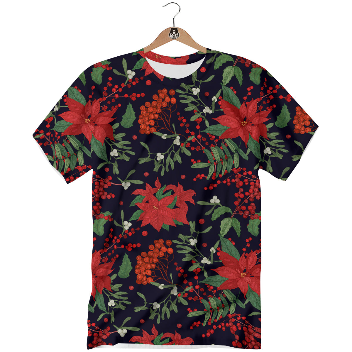 Poinsettia Xmas Print Pattern T-Shirt-grizzshop