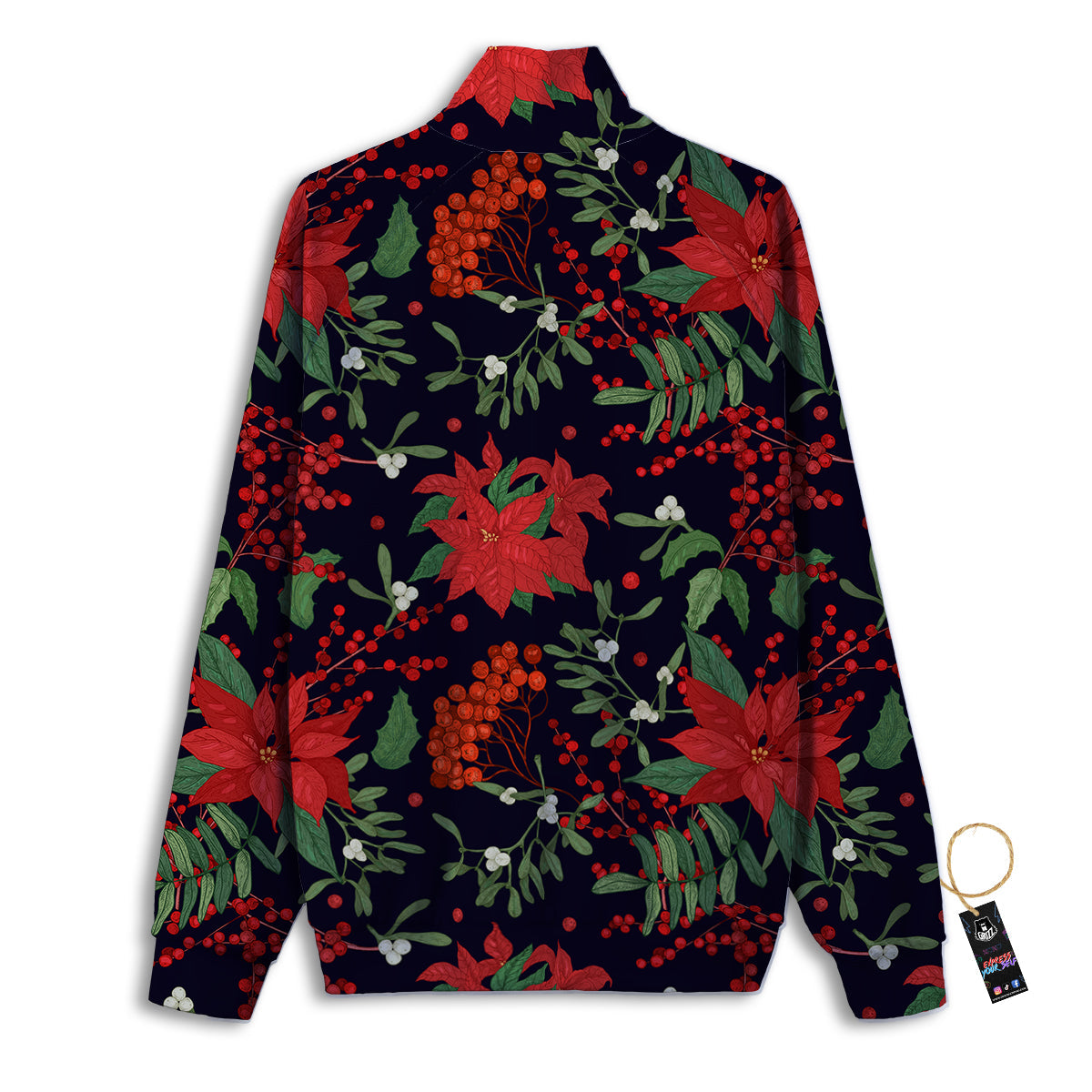 Poinsettia Xmas Print Pattern Track Jacket-grizzshop