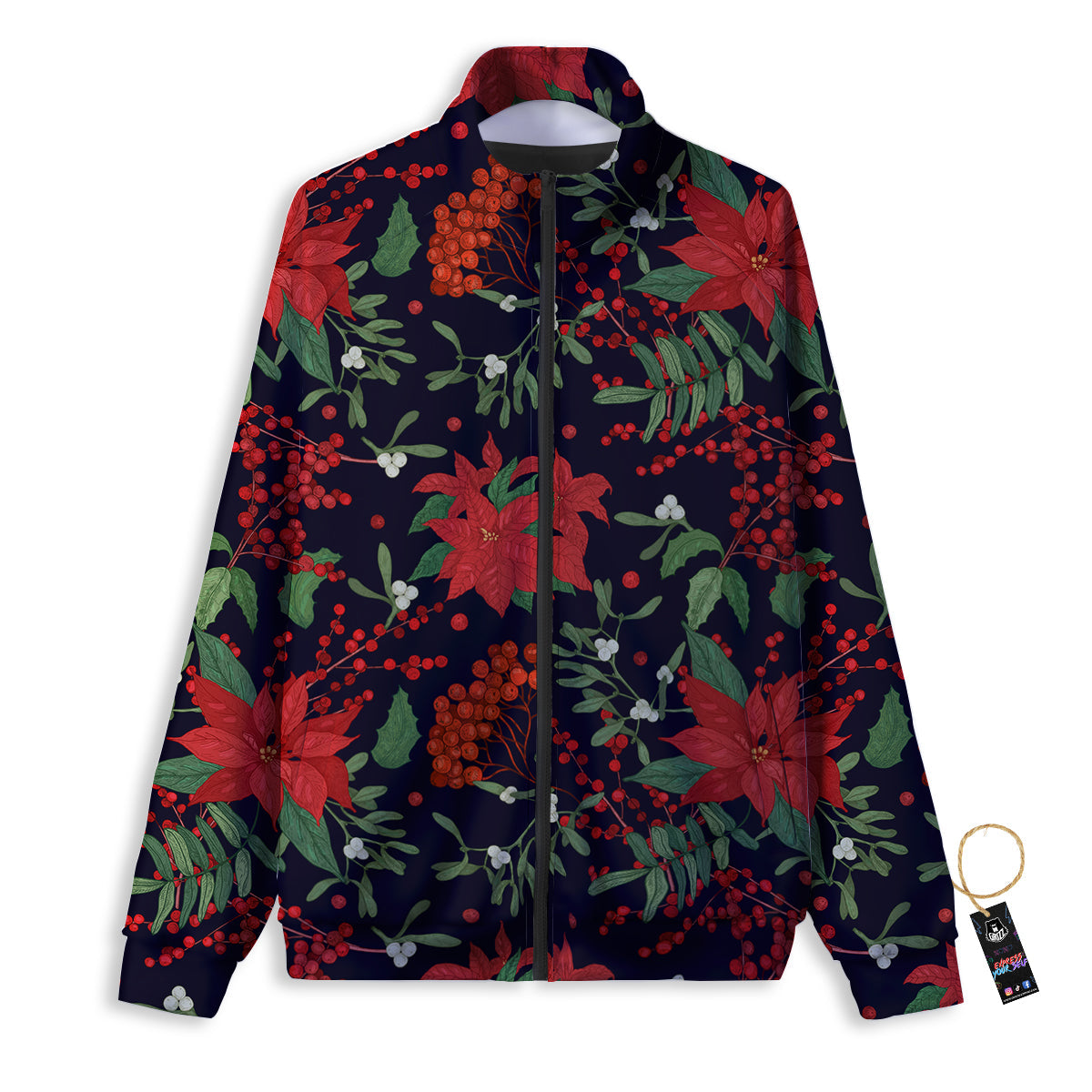 Poinsettia Xmas Print Pattern Track Jacket-grizzshop