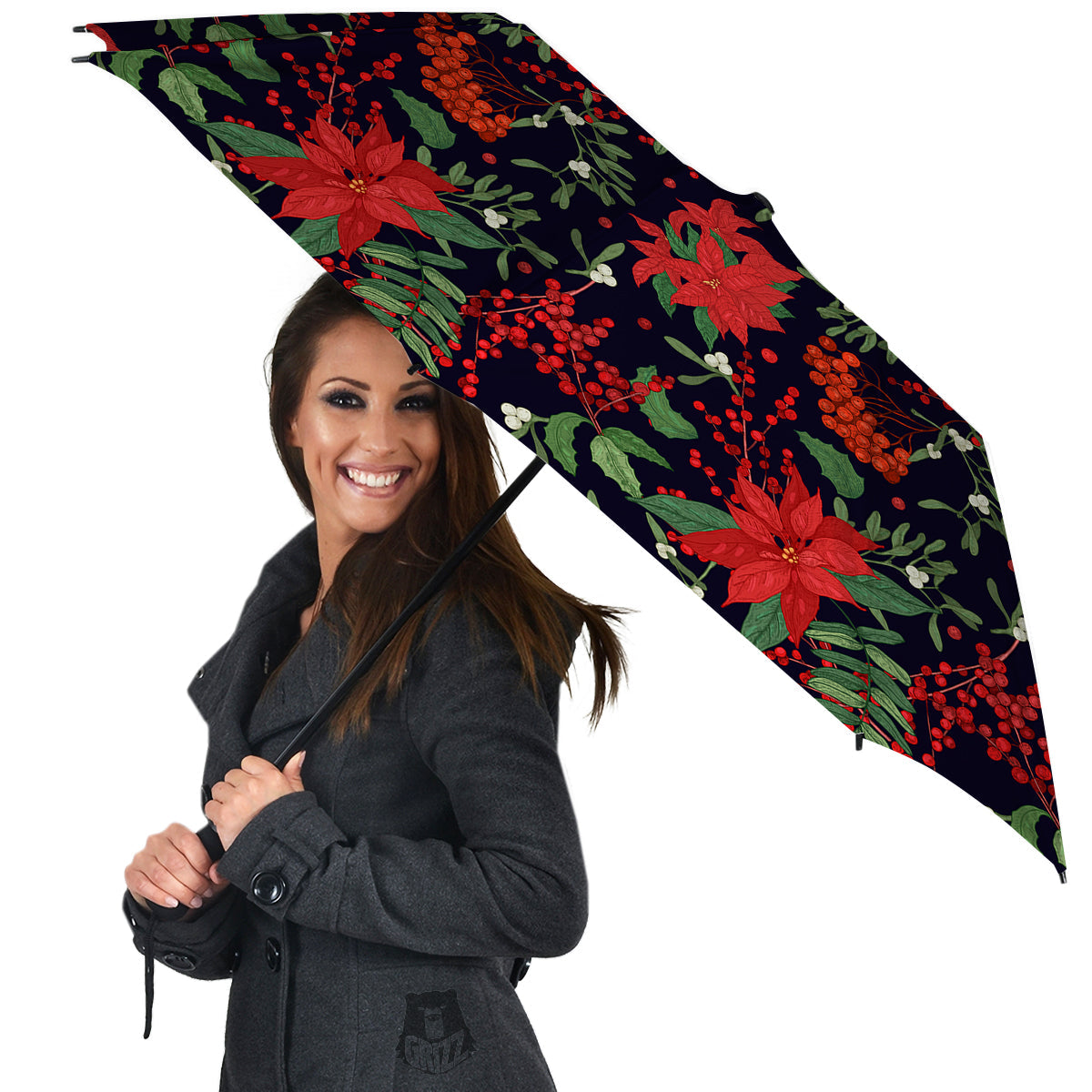 Poinsettia Xmas Print Pattern Umbrella-grizzshop