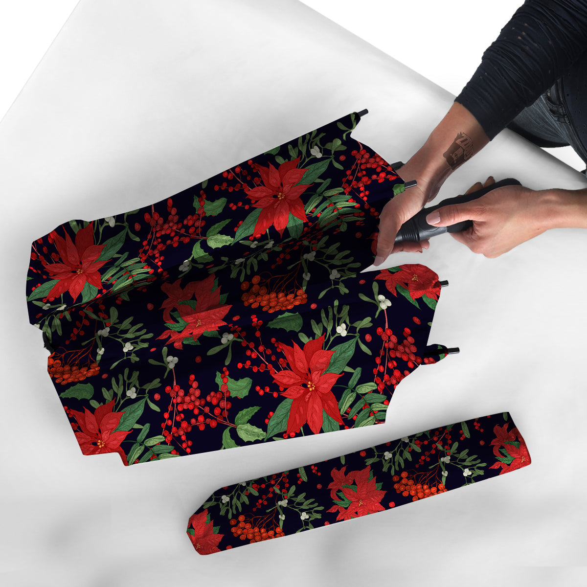 Poinsettia Xmas Print Pattern Umbrella-grizzshop