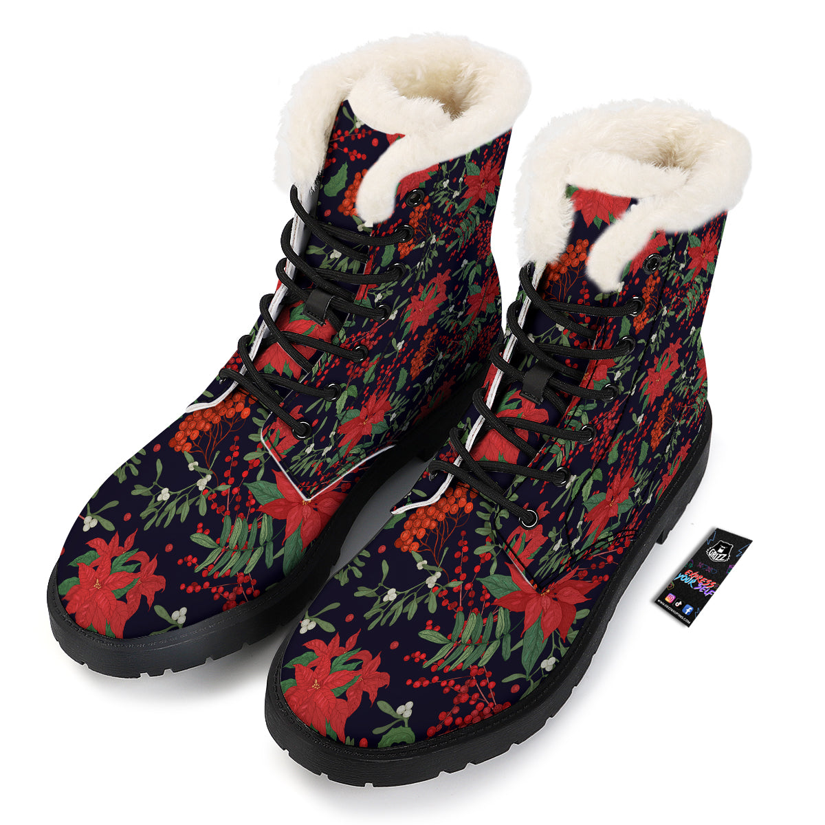 Poinsettia Xmas Print Pattern Winter Boots-grizzshop