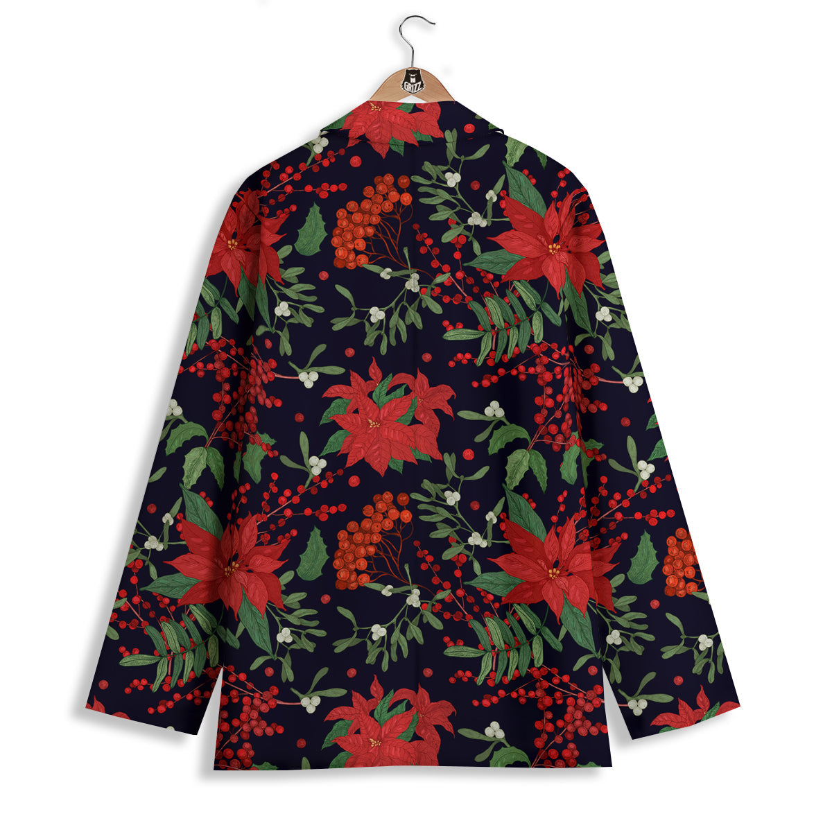 Poinsettia Xmas Print Pattern Women's Blazer-grizzshop