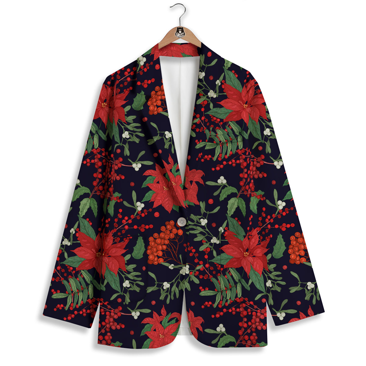 Poinsettia Xmas Print Pattern Women's Blazer-grizzshop