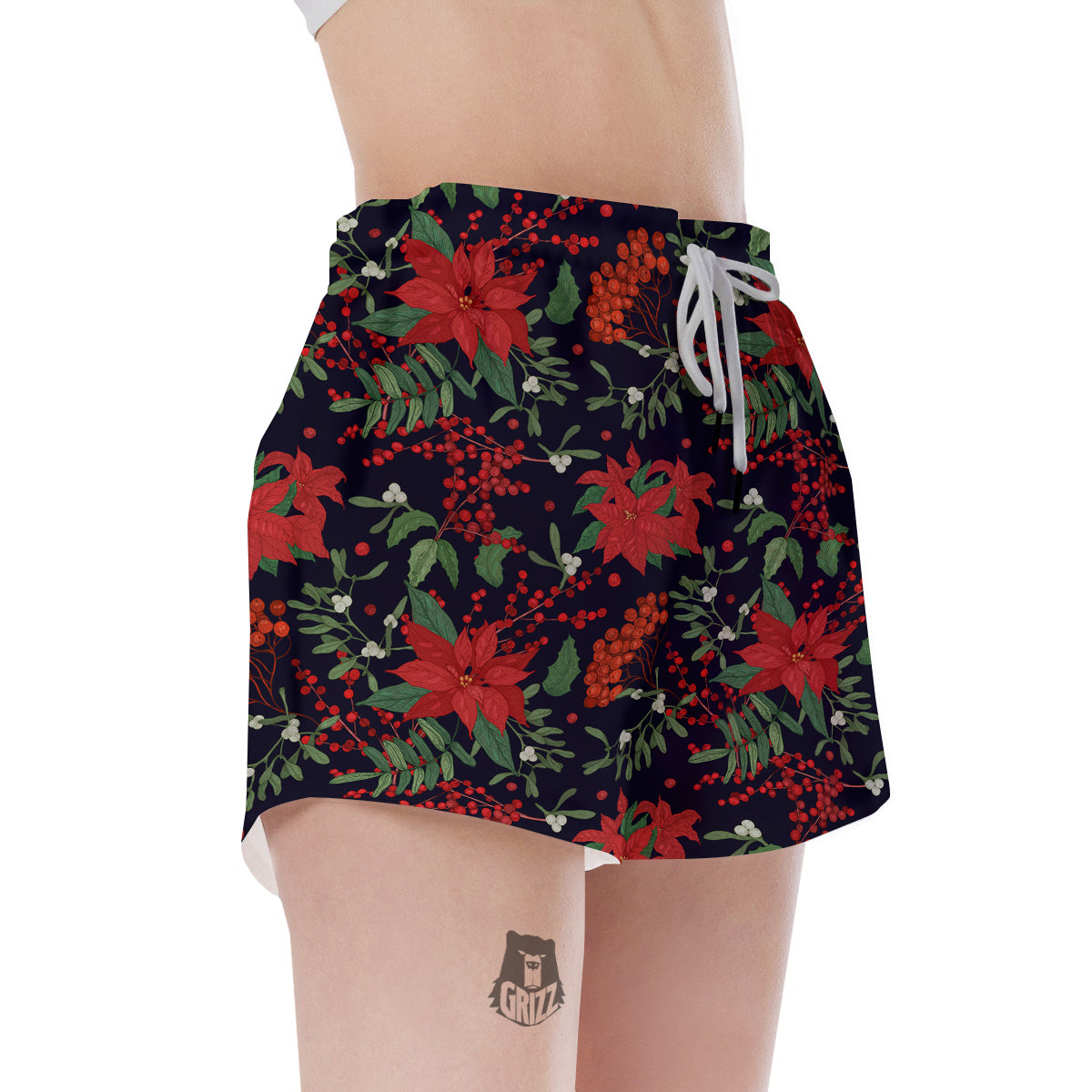 Poinsettia Xmas Print Pattern Women's Shorts-grizzshop