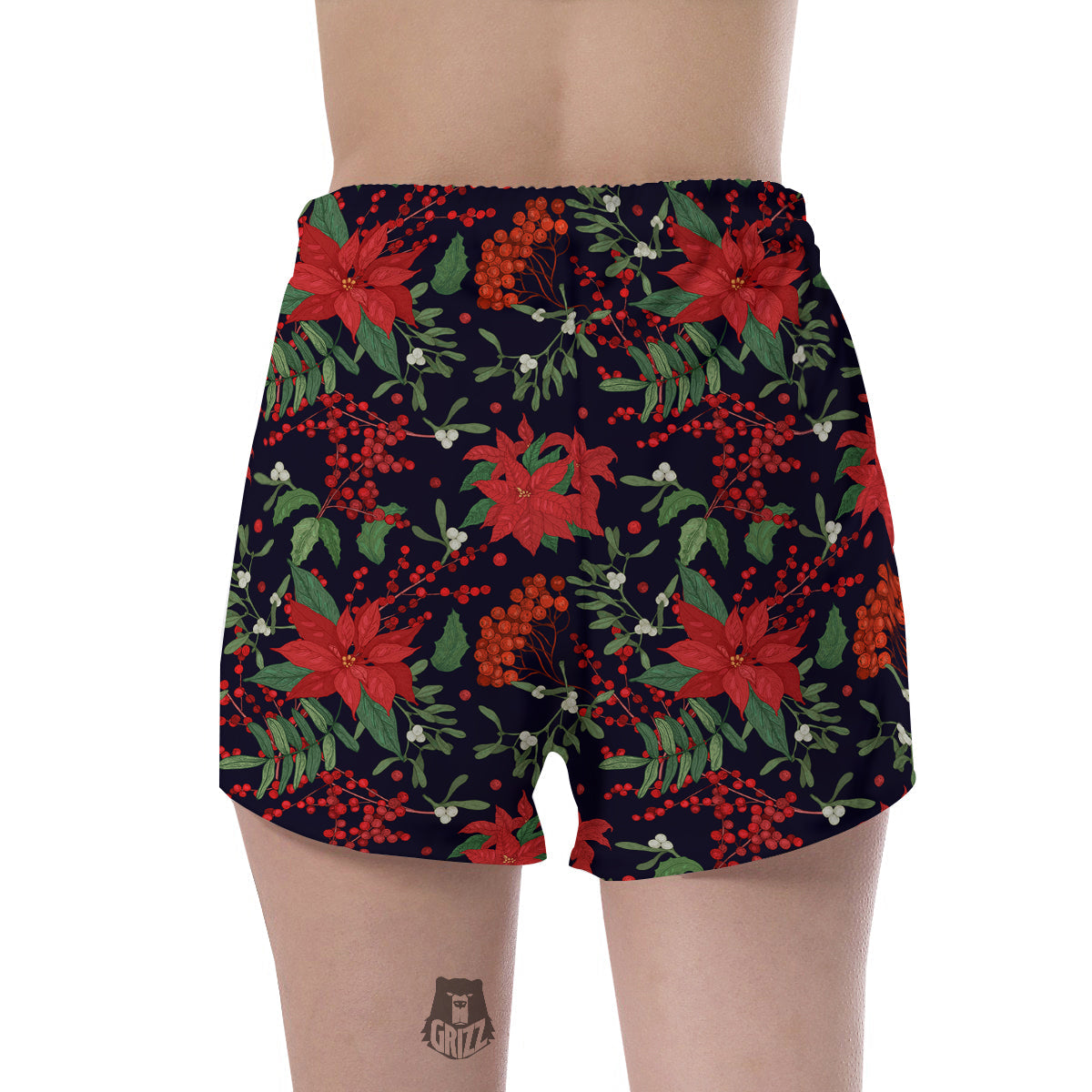 Poinsettia Xmas Print Pattern Women's Shorts-grizzshop