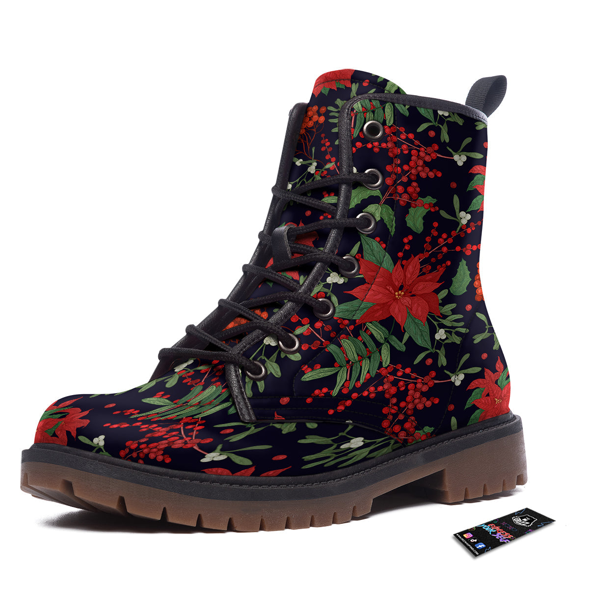 Poinsettia Xmas Print Pattern Work Boots-grizzshop
