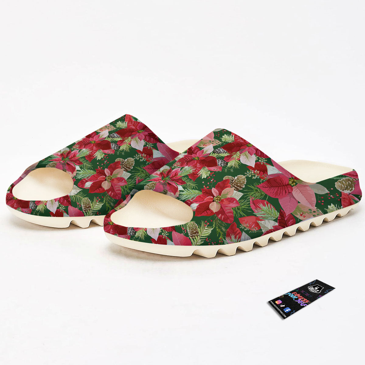 Poinsettia Christmas Vintage Print Pattern Sandals-grizzshop